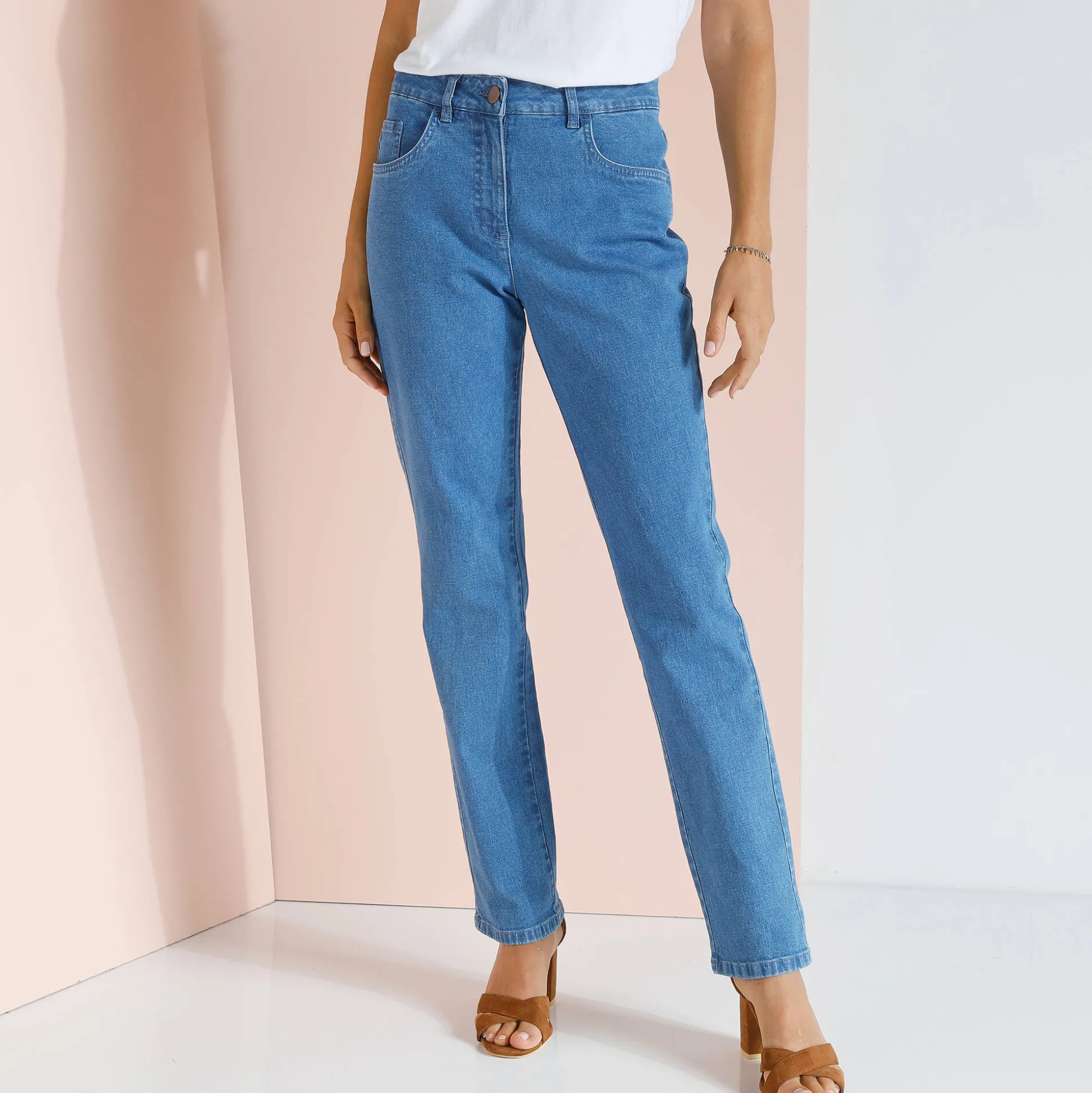 Broek met 'platte buik'-effect in rekbaar katoen