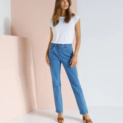 Broek met 'platte buik'-effect in rekbaar katoen