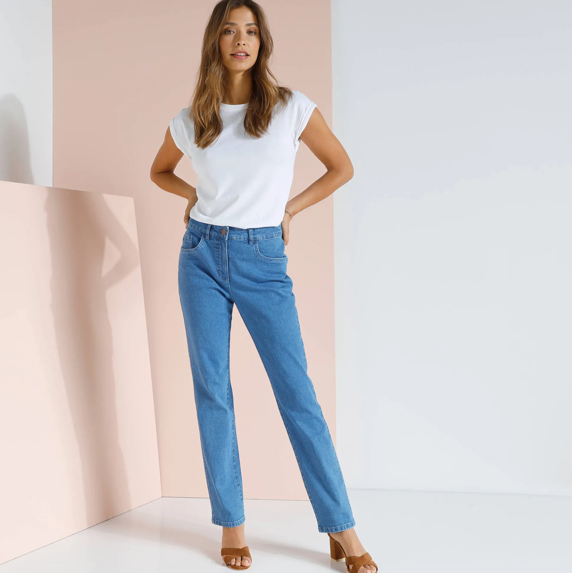 Broek met 'platte buik'-effect in rekbaar katoen