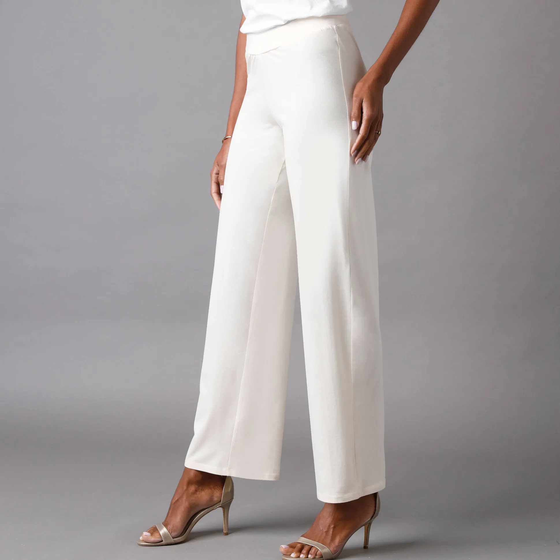 Broek met wijde pijpen en stretch, elastische tailleband