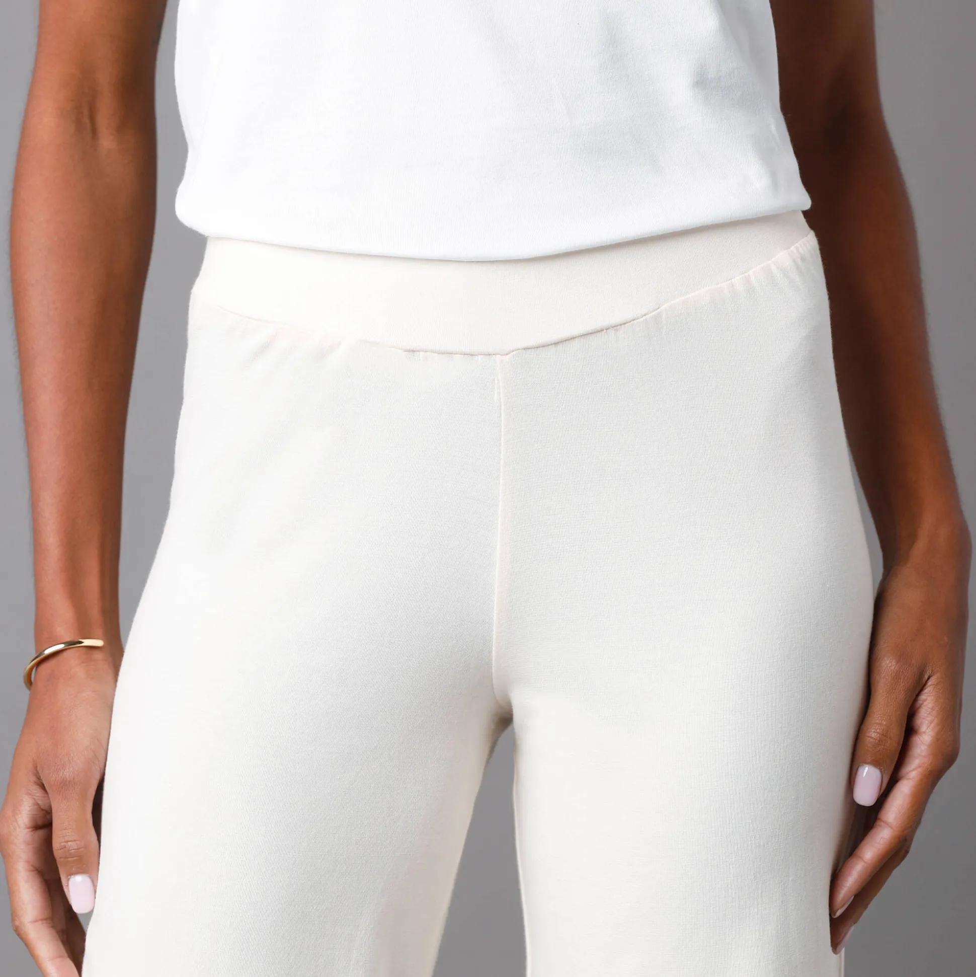 Broek met wijde pijpen en stretch, elastische tailleband