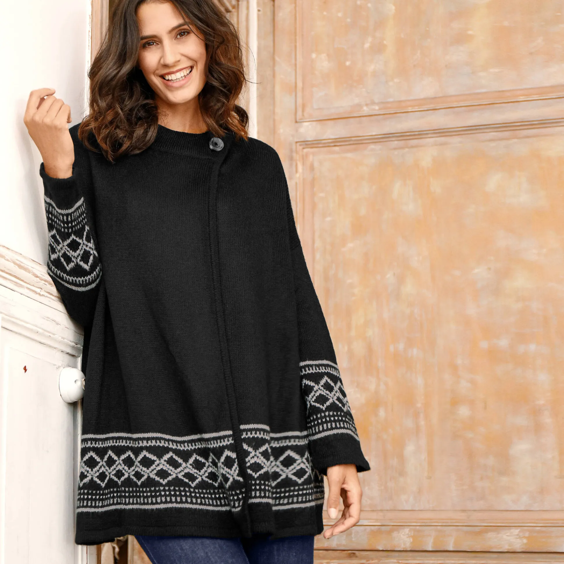 Capevest in jacquard, opstaande hals