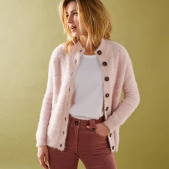 Cardigan in harig fantasietricot met knopen
