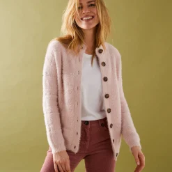 Cardigan in harig fantasietricot met knopen