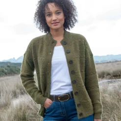 Cardigan in harig fantasietricot met knopen