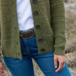 Cardigan in harig fantasietricot met knopen