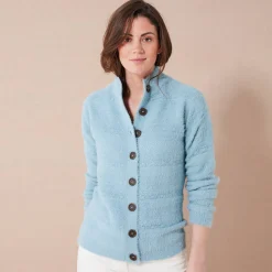 Cardigan in harig fantasietricot met knopen