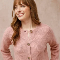 Cardigan in patenttricot met knoopsluiting en lange mouwen