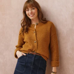 Cardigan in patenttricot met knoopsluiting en lange mouwen
