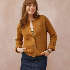 Cardigan in patenttricot met knoopsluiting en lange mouwen