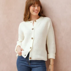 Cardigan in patenttricot met knoopsluiting en lange mouwen