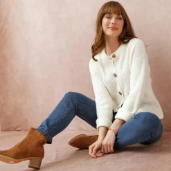 Cardigan in patenttricot met knoopsluiting en lange mouwen