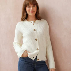 Cardigan in patenttricot met knoopsluiting en lange mouwen