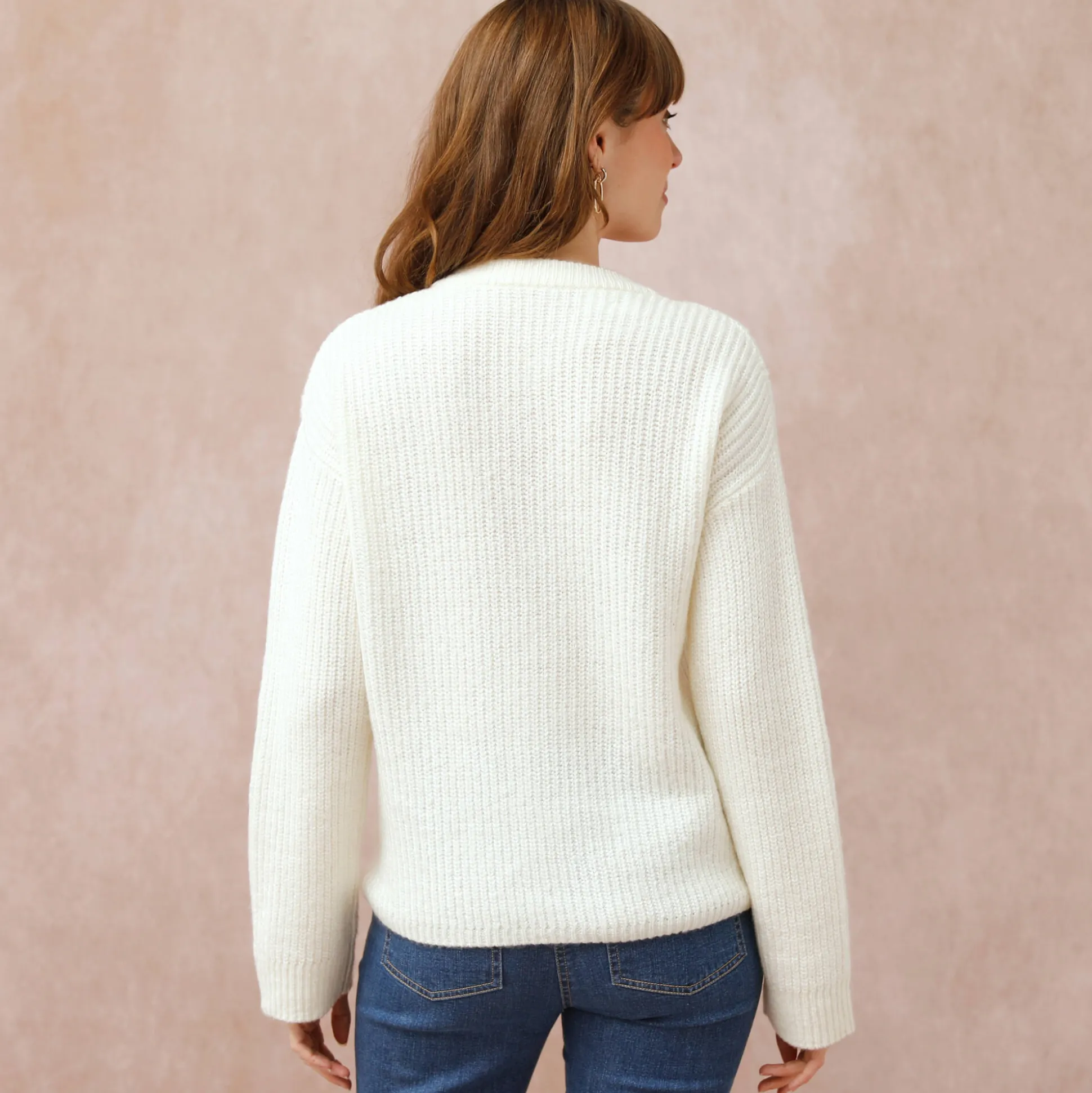 Cardigan in patenttricot met knoopsluiting en lange mouwen
