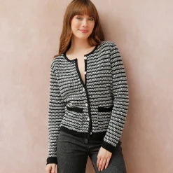 Cardigan in tweekleurig jacquardtricot