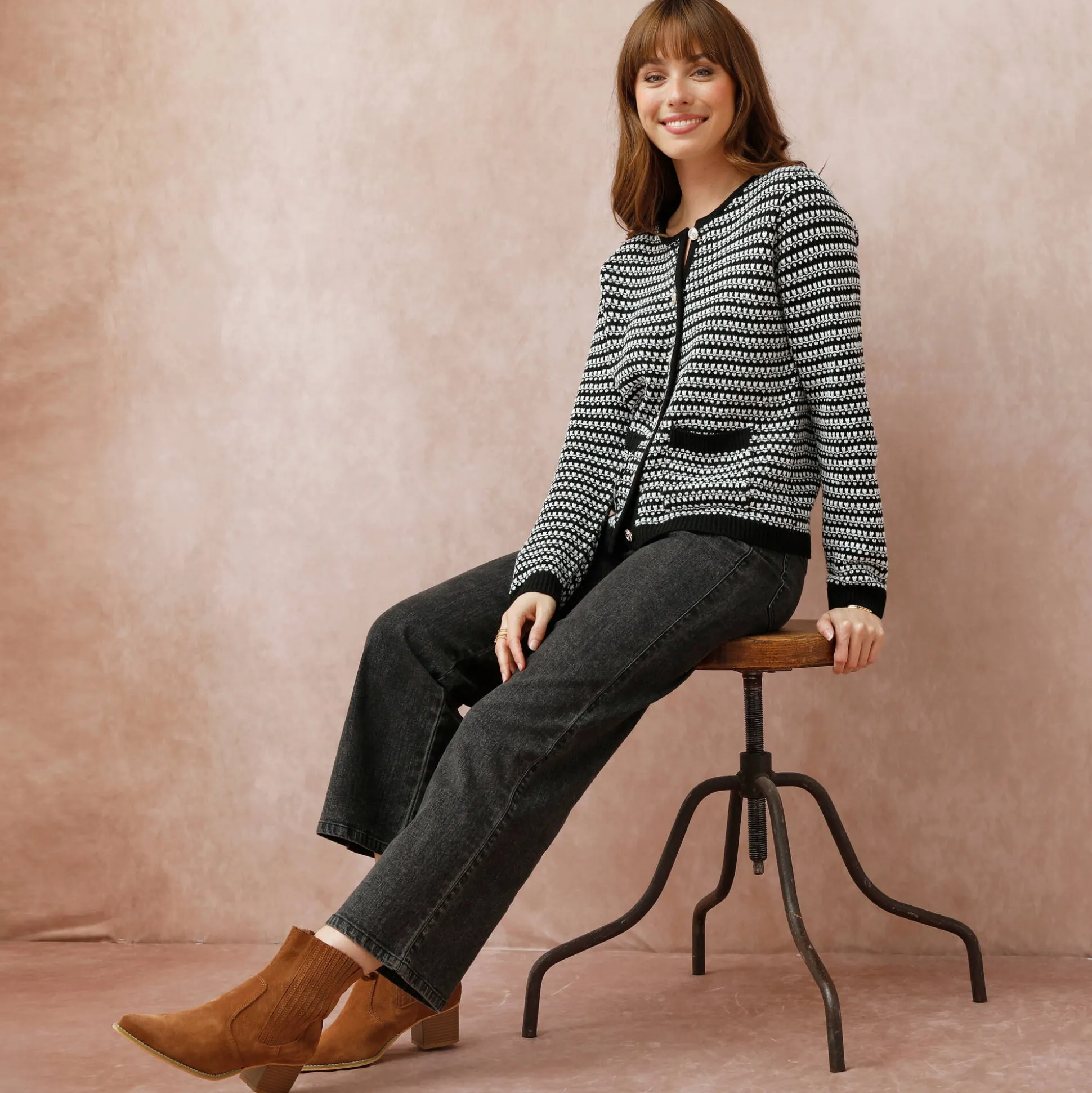 Cardigan in tweekleurig jacquardtricot