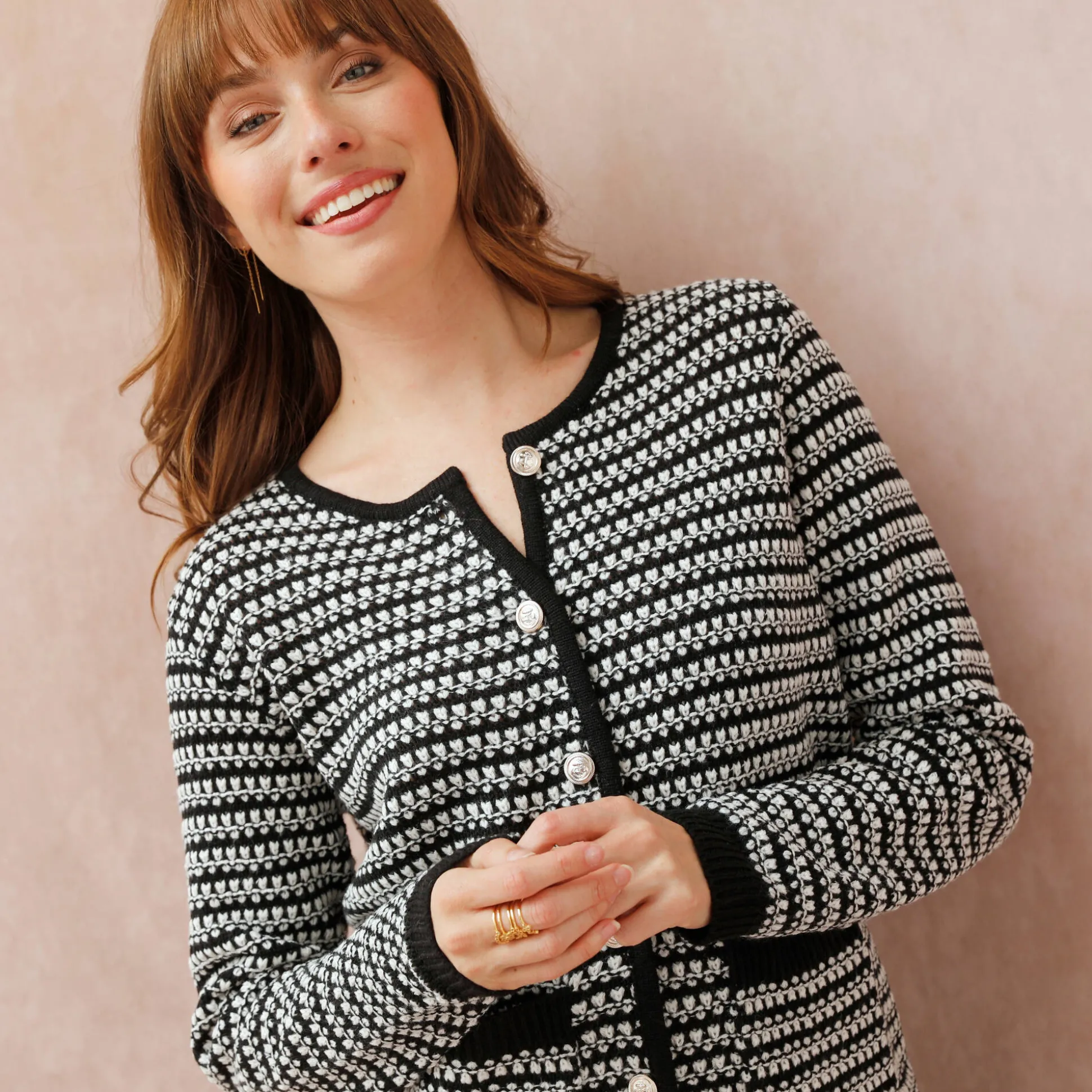 Cardigan in tweekleurig jacquardtricot