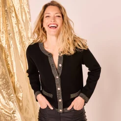 Cardigan met goudkleurige knopen, glanzende details