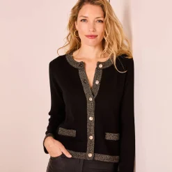 Cardigan met goudkleurige knopen, glanzende details