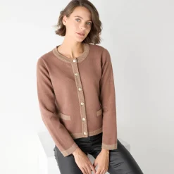 Cardigan met goudkleurige knopen, glanzende details