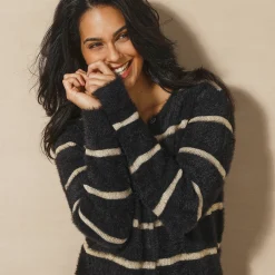 Cardigan met goudkleurige strepen, harig tricot