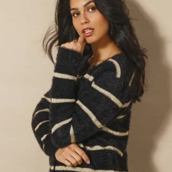 Cardigan met goudkleurige strepen, harig tricot