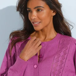 Cardigan met knoopsluiting, ajourtricot