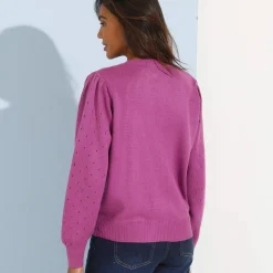 Cardigan met knoopsluiting, ajourtricot