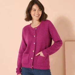 Cardigan met knoopsluiting en zakken, fantasietricot