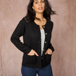 Cardigan met knoopsluiting en zakken, fantasietricot