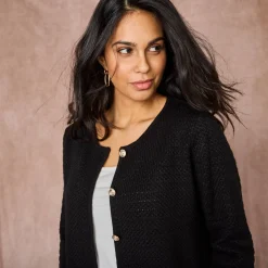 Cardigan met knoopsluiting en zakken, fantasietricot