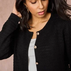 Cardigan met knoopsluiting en zakken, fantasietricot