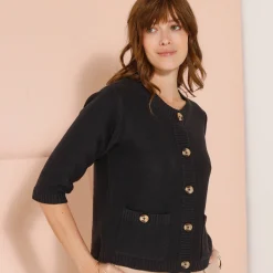 Cardigan met knoopsluiting en zakken, mouwen op ellebooglengte