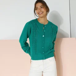 Cardigan met knoopsluiting, ajourtricot