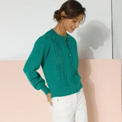 Cardigan met knoopsluiting, ajourtricot