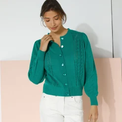 Cardigan met knoopsluiting, ajourtricot