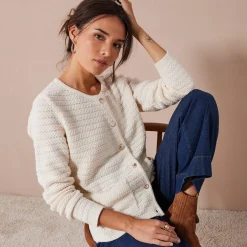 Cardigan met knoopsluiting en zakken, fantasietricot