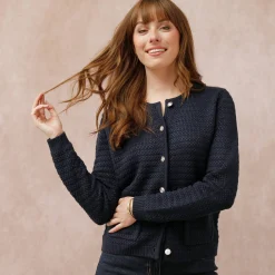 Cardigan met knoopsluiting en zakken, fantasietricot