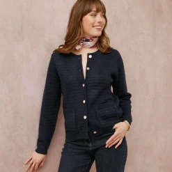 Cardigan met knoopsluiting en zakken, fantasietricot