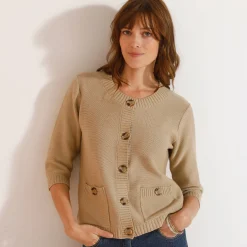 Cardigan met knoopsluiting en zakken, mouwen op ellebooglengte