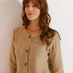Cardigan met knoopsluiting en zakken, mouwen op ellebooglengte
