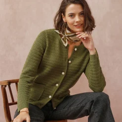 Cardigan met knoopsluiting en zakken, fantasietricot