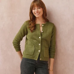 Cardigan met knoopsluiting en zakken, fantasietricot
