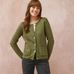 Cardigan met knoopsluiting en zakken, fantasietricot