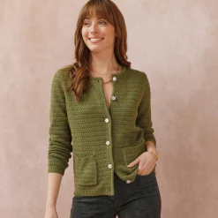 Cardigan met knoopsluiting en zakken, fantasietricot