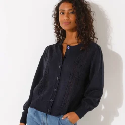 Cardigan met knoopsluiting, ajourtricot