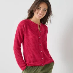 Cardigan met parelknopen en mohairtouch