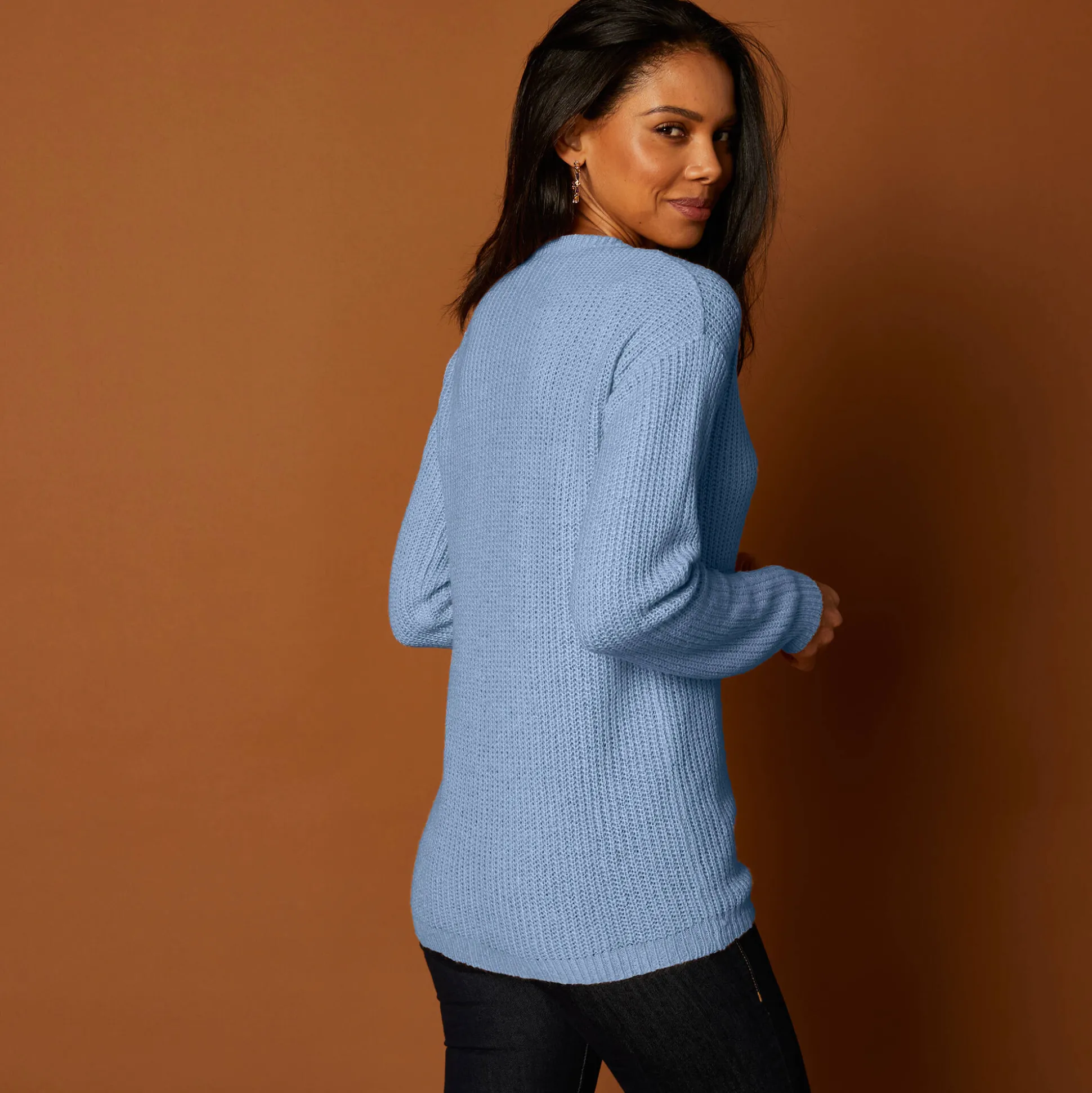 Cardigan met parelknopen en mohairtouch