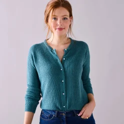 Cardigan met parelknopen en mohairtouch