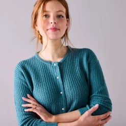 Cardigan met parelknopen en mohairtouch